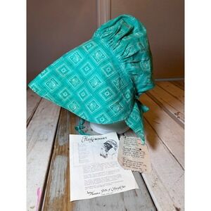 Vintage HankyBONNET Cotton Sun Bonnet Teal Bandana Print Original Insert AS IS